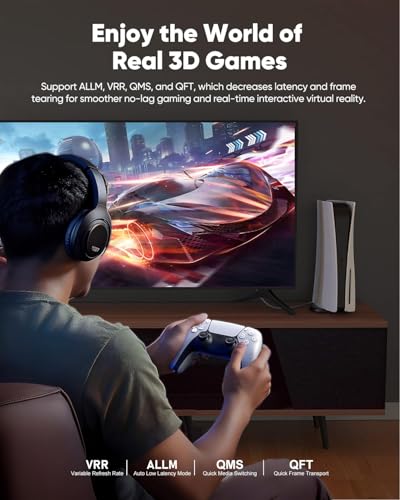 16K HDMI 2.2 Cable 1.5FT, 96Gbps Ultra High Speed 16K@60Hz 8K@120Hz 4K@480Hz HDMI Cord, HDCP 2.3 & HDR10 HDMI Cables for PS5/Xbox Series X|S/Roku TV/Gaming PC/Monitor/Blu-ray/Projector - size: 0.5M 1.5FT