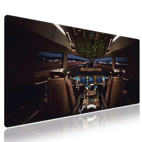 Extra Large Gaming & Office Mouse Pad (31.5" x 11.8") – Airplane Cockpit for Boeing 777 Enthusiast, Premium XXL Desk Mat with Durable Stitched Edges | Aviation Jet Dashboard, Aircraft Pilot Cabin, 31.5" x 11.8", Durable Stitched, XXL Anti-Slip Gaming Keyb