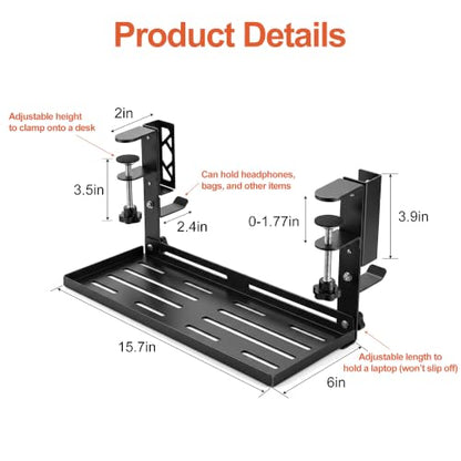 Loscarol Adjustable Under Desk Laptop Holder, Laptop Holder with Cable Management Tray, Desk Side Storage, Under Desk Laptop Mount, Laptop Holder with Cable Management Tray for Gaming, Office, Home