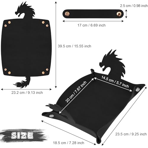 SIQUK 2 Pieces Dragon Dice Rolling Tray PU Leather Dice Mat Folding Scroll Dices Holder for D&D RPG Games (Black, Red) - color: Black, Red