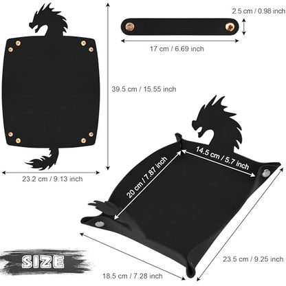 SIQUK 2 Pieces Dragon Dice Rolling Tray PU Leather Dice Mat Folding Scroll Dices Holder for D&D RPG Games (Black, Red) - color: Black, Red