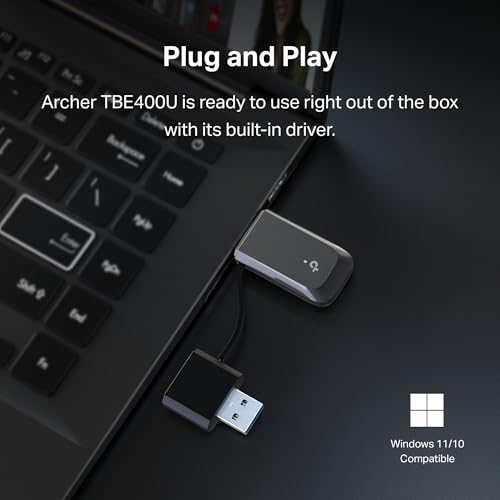 TP-Link BE6500 Tri-Band USB Wi-Fi 7 Adapter for Desktop PC (Archer TBE400U),2-in-1 USB-C&A, Wireless USB 3.0 Network Adapter, Plug and Play, 6/5/2.4GHz, WPA3, MLO, 4K-QAM, OFDMA, Support Windows 11/10 - style: BE6500, WiFi 7