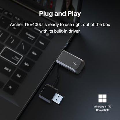 TP-Link BE6500 Tri-Band USB Wi-Fi 7 Adapter for Desktop PC (Archer TBE400U),2-in-1 USB-C&A, Wireless USB 3.0 Network Adapter, Plug and Play, 6/5/2.4GHz, WPA3, MLO, 4K-QAM, OFDMA, Support Windows 11/10 - style: BE6500, WiFi 7