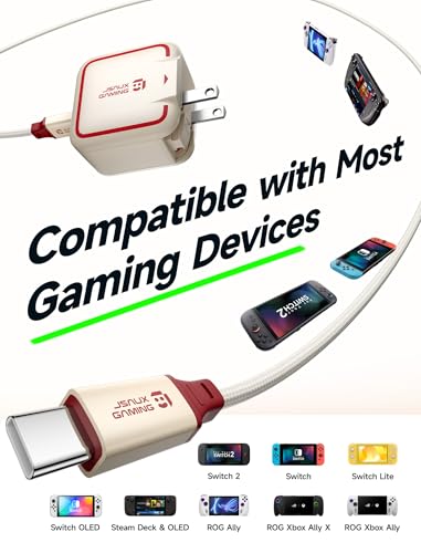 JSAUX 65W GaN USB C Charger for Switch 2, EU/UK Plug, 6.6FT Cable, White | Powers in TV Mode, GaN PD Fast Charge for ROG Xbox Ally, Steam Deck, ROG Ally, iPhone 17, Galaxy, Tablet & Laptop - color: Off-White