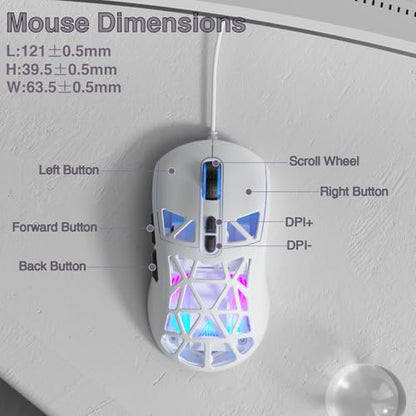 SOLAKAKA SM901 Gaming Mouse,13800DPI RGB Mouse with Programmable Buttons,53g Lightweight Wired Mouses for Gamer,White - color: white, size: SM901