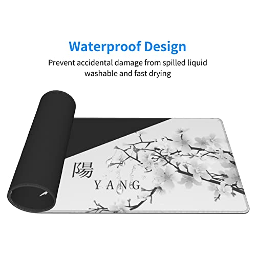 Japanese Black White Cherry Blossom Gaming Mouse Pad XL Extended Large Mousepad with Nonslip Rubber Base Stitched Edges Laptop Computer Keyboard Desk Mat for Office Home Gamer - color: Japanese Black White Cherry Blossom, size: 31.5" x 11.8"