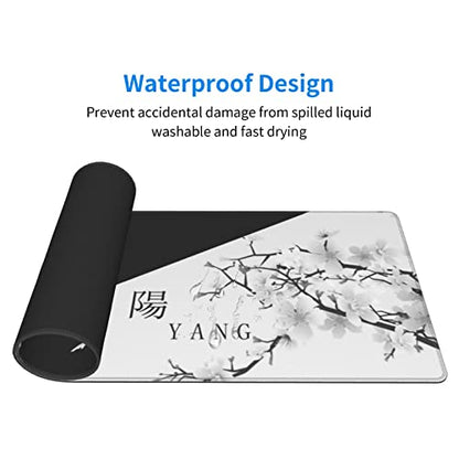 Japanese Black White Cherry Blossom Gaming Mouse Pad XL Extended Large Mousepad with Nonslip Rubber Base Stitched Edges Laptop Computer Keyboard Desk Mat for Office Home Gamer - color: Japanese Black White Cherry Blossom, size: 31.5" x 11.8"