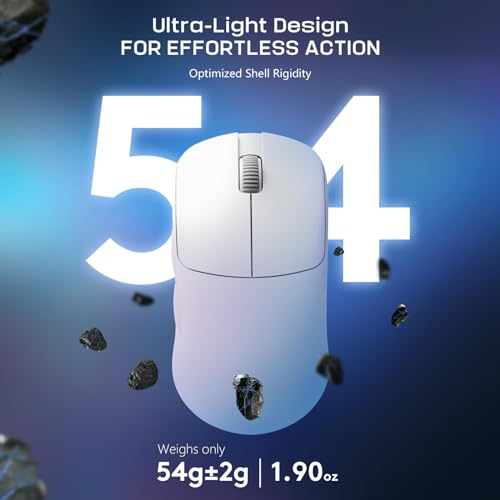 FELICON AJAZZ AJ099 Wireless Gaming Mouse, 59g Ultra-Lightweight, 6 DPI Settings, 2.4G & Wired, 500mAh Rechargeable Battery, Compatible with PC/Windows/Mac/PS4/Xbox (White) - color: White