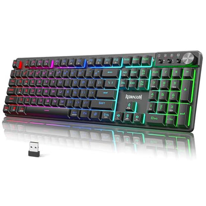 Redragon K521WL Wireless Gaming Keyboard with Knob, Tri-Mode BT/2.4G/USB-C RGB Mechanical Feeling Keyboard with Multimedia Keys, 4000mAh Battery, Anti-Ghosting, Compatible with PC - Upgrade - color: Jet Black
