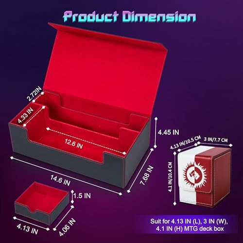MTG Card Box Set with 4 Deck Boxes and 8 Dividers | Trading card organizer includes a dice box and fits a playmat, compatible with Magic, TCG and CCG cards, Black & Red - color: 5. Card Box Set Black & Red, size: 4 Deck Card Box