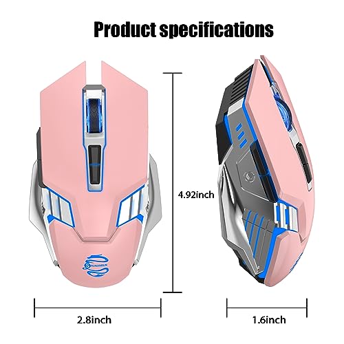 Bluetooth Wireless Gaming Mouse, RGB Rechargeable USB Wireless Mouse, Quiet Click, LED Backlit, Ergonomic, with Side Button, DPI Adjustable Computer Mice for Laptop PC MacBook Chromebook - Pink - color: pink