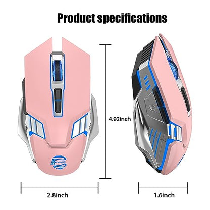 Bluetooth Wireless Gaming Mouse, RGB Rechargeable USB Wireless Mouse, Quiet Click, LED Backlit, Ergonomic, with Side Button, DPI Adjustable Computer Mice for Laptop PC MacBook Chromebook - Pink - color: pink