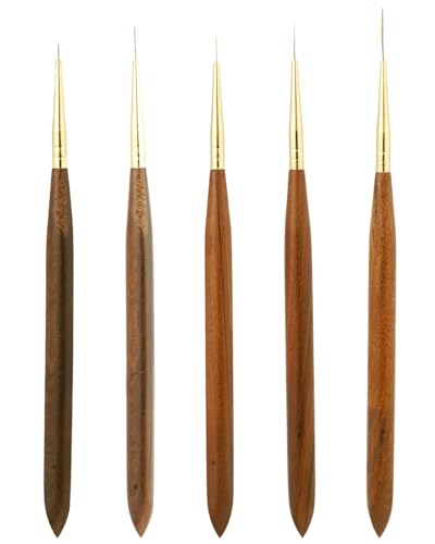 EORTA 5PCS Long Liner Detail Paint Brushes, Sandalwood Handle Fine Line Artist Brushes for Watercolor, Acrylic & Oil – Precision Edge, Outline & Micro Detail Painting (0.6/0.9/1.2/1.5/1.8)