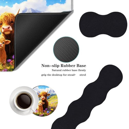 Mouse Pad,Large Desk Mat Set, 4in1 XL Mousepad + Keyboard Wrist Rest+Mouse Wrist Rest+Coaster with Ergonomic Desk Pad for Home Office Table Computer Cover -Highland Cows - color: Highland Cows