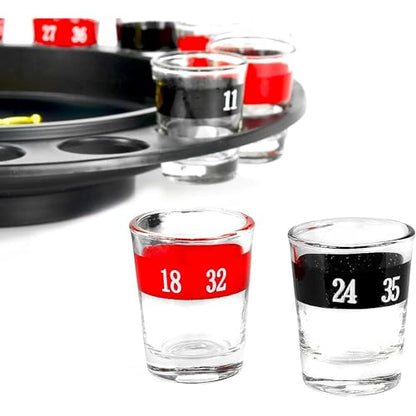Shot Glass Roulette Drinking Game – 16-Piece Red/Black Set with 2 Metal Balls, Fun Adult Party Game for White Elephant, Game Nights, and Gifts - size: 16PCS Set