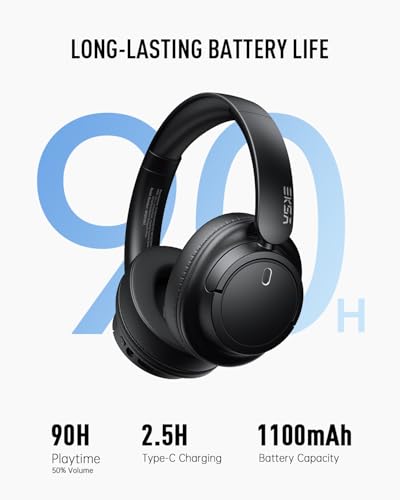 EKSA Wireless Headphones Over Ear, Bluetooth Headphones with Microphone, Hi-Res Audio, 90H Playtime, 6 EQ Modes, Lightweight, Foldable, Bluetooth Headset for PC/Cellphone/Home/Travel/Office Black