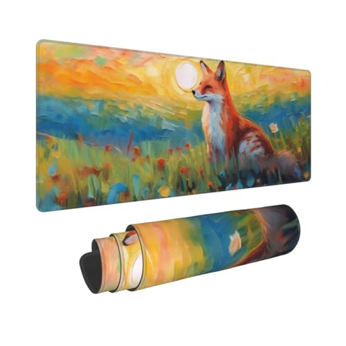 Gaming Mouse Pad, Large Non-Slip Rubber Base Mousepad, Keyboard Mouse Mat, Desk Pad with Stitched Edges, 31.5x11.8inch, Fox - color: Fox