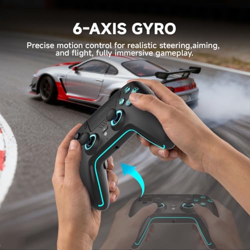 ASRVA Black Wireless Pro Controller for PS5, Hall Effect Joystick No Drift, 2 Back Paddles, Macro, Gyro, 1000mAh, RGB, Compatible with PS5/Pro/Slim/PC/iOS/Android - color: Black
