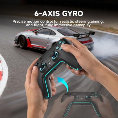 ASRVA Black Wireless Pro Controller for PS5, Hall Effect Joystick No Drift, 2 Back Paddles, Macro, Gyro, 1000mAh, RGB, Compatible with PS5/Pro/Slim/PC/iOS/Android - color: Black