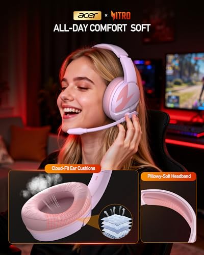 acer Wireless Gaming Headset, PS5 Headset with 2.4GHz for Ps5, Ps4, PC, Switch, Bluetooth 5.3 + 100Hrs Gaming Headphones with Noise Canceling Mic for Laptop, Mobile, Mac, 50mm Drivers (Pink) - color: Pink