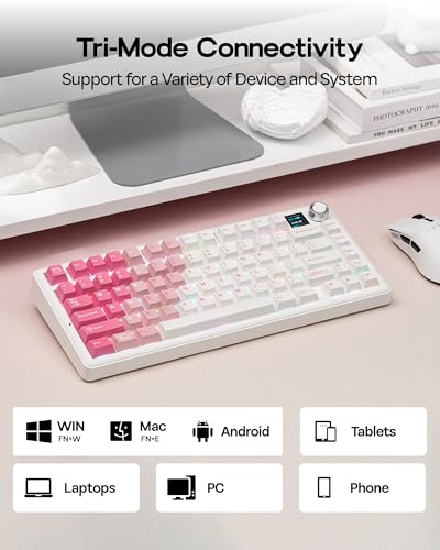 EPOMAKER X Aula F75 MAX Wireless Mechanical Keyboard with TFT Screen and Knob, Gasket Keyboard in 75% Layout, Hot Swappable Gaming Keyboard for PC/Mac/Linux (White Pink) - color: White Pink