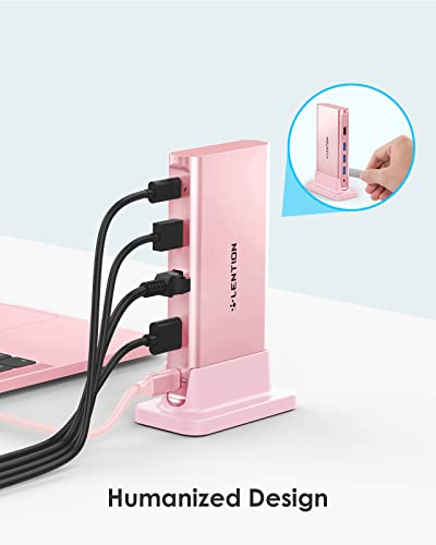 LENTION USB C Docking Staion 4K@60Hz, Ethernet, 5xUSB Ports, 100W PD, Audio | 9 in 1 Dock, 3.3ft Long Cable, Detachable Design, No Driver, Compatible with macOS, Windows & ChromeOS (D53, Rose Gold) - color: Rose Gold