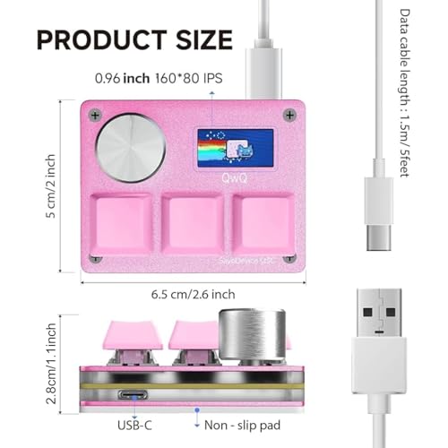 O3C Rapid Trigger Keyboard With Hall Magnetic Switch For OSU Geometry Dash | Rhythm Games,with Knob and Screen,Copy Paste,Shotcut,Macro Hotswap Mini Keypad Magnetic Linear Switches - color: Pink, size: Outemu Pink Switch