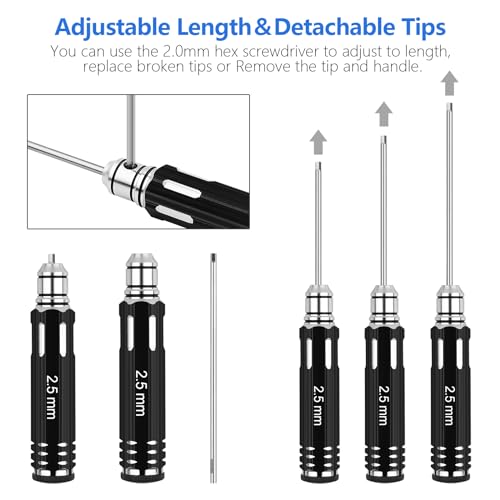 RC Tool Kit,Hex Screwdriver w/3/23",5/64",1/16",0.05",1.5/2.0/2.5/3.0mm | 8 Pcs Hexagon Allen Precision Screwdriver Set Compatible with Traxxas Arrma RC Cars RC Model Car Helicopter - color: Black