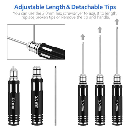 RC Tool Kit,Hex Screwdriver w/3/23",5/64",1/16",0.05",1.5/2.0/2.5/3.0mm | 8 Pcs Hexagon Allen Precision Screwdriver Set Compatible with Traxxas Arrma RC Cars RC Model Car Helicopter - color: Black