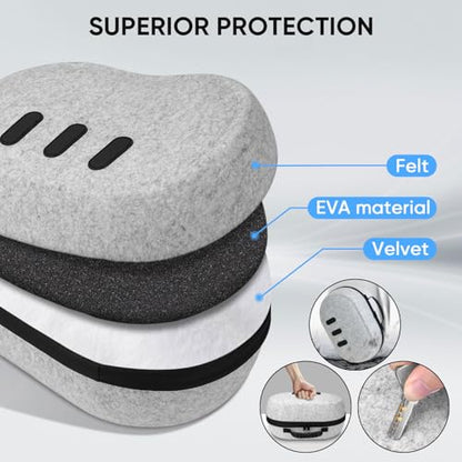 sarlar Carrying Case for Meta Quest 3S/Quest 3 VR Headset, Controller, BOBOVR S3 Pro/Kiwi Design Battery Head Strap, Premium Odorless Felt Hard Shell Case Portable Protection for Travel Storage