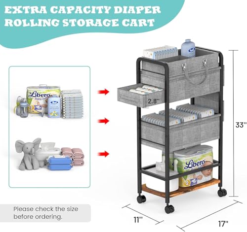 LIDTOP 2In1 Baby Diaper Caddy & 4-Tier Rolling Diaper Cart, Diaper Caddy Organizer Cart with Dividers & Drawer, Mobile Metal Bedside Cart for Nursery Essentials Storage, Large Capacity - color: Black(with Drawer)