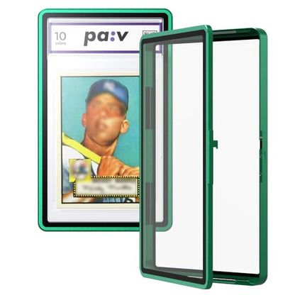 pa:v PAV PSA Snap Case –Premium Aluminium PSA Slab Protector with UV-Resistant Tempered Glass Display - Graded Guard Case for Standard 35PT PSA Slabs with Button Lock, Magnetic Stack Design - color: Green