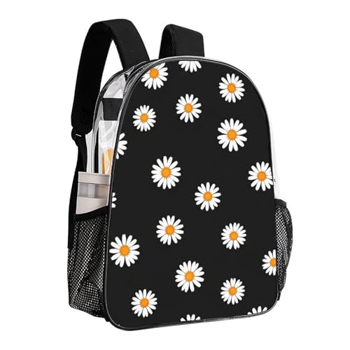 Stadium Approved Clear PVC Backpack Reinforced Straps | Water Resistant, Daisy Black, Stadium Approved, Transparent Beach Bag, with Mesh Side Storage Pockets - color: Pattern (510)