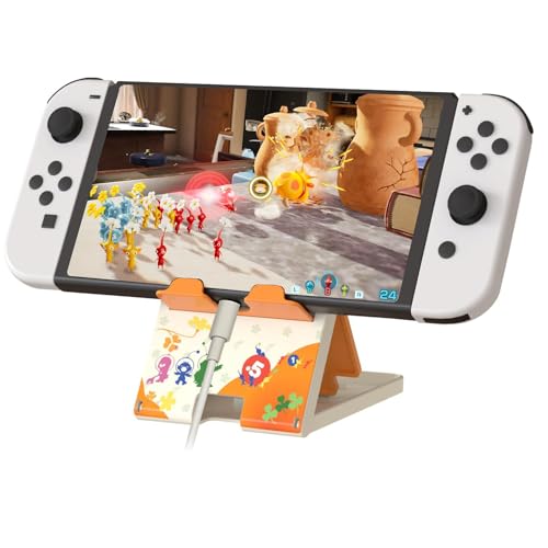 Busjoy Stand for Nintendo Switch, Switch OLED, Steam Deck, Switch Lite, Cute Game Theme for Pikmin, Angle Adjustable Holder, Portable Foldable Non-Slip Playstand-White - color: White-B