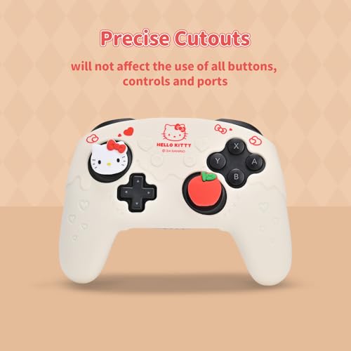 Kuitmor Silicone Switch Pro Controller Cover Skin Set, Anti-Slip Soft Protective Case for Switch Pro Controller with 2 Thumb Grip Caps and 1 Sticker (Beige Hello Kitty) - color: Beige Hello Kitty