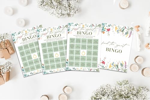 Find The Guest Bingo Game Cards, Wildflower Bridal Shower Games Card, Floral Wedding Shower Games Set, 25 Game Cards for Bridal Shower Wedding Bachelorette Engagement, 05 - style: Find The Guest Bingo