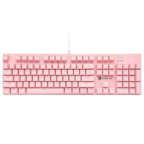 Merdia Full Size Wired Mechanical Gaming Pink Keyboard | Blue Switch 104 Keys US Layout Full Size Pink PC Gaming Keyboards | Hot Swappable LED Backlit Light Up Wired Mechanical Computer Keyboards - color: Blue Switch Pink