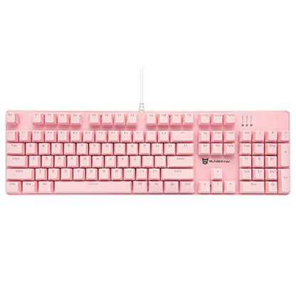 Merdia Full Size Wired Mechanical Gaming Pink Keyboard | Blue Switch 104 Keys US Layout Full Size Pink PC Gaming Keyboards | Hot Swappable LED Backlit Light Up Wired Mechanical Computer Keyboards - color: Blue Switch Pink