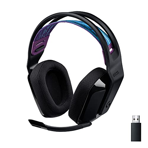 Logitech G535 Lightspeed Wireless Gaming Headset - Black | Lightweight, on-ear design, flip-to-mute microphone, USB rechargeable battery - color: Black, style: Wireless
