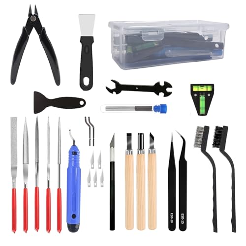 3D Printer Tool Kit, 32Pcs 3D Printing Deburring Tool, Craft Knife,Hand File,Carving Knife,Spirit Level,Cutting and Cleaning Set Box 3D Printer Accessories for Printing - color: 3D Printer Tool Kit Box-2