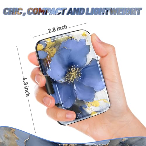 Credit Card Holder, Mini RFID Small Aluminum Card Wallet Business Card Case | Blocking Slim Metal RFID Blocking Front Pocket Wallet Hard Case Durable CC Holder for Women Girls, Blue Flowers - color: Blue Flowers