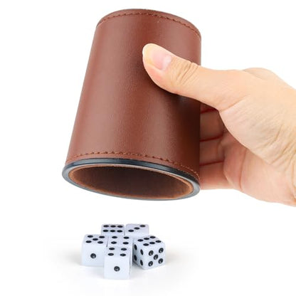 Felt-Lined PU Leather Dice Cup Set, 6 Quiet Shaker Cups With 36 Dice for Bar Party Yahtzee Farkle Games, Dark Brown - color: Dark Brown