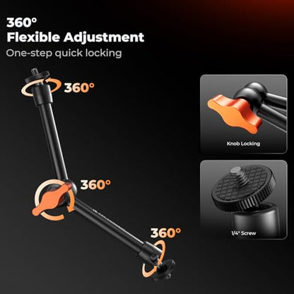 K&F CONCEPT 9.8" Magic Arm Clamp with Phone Holder | 360° Ball Heads Camera Arm Mount for Phone/LED Lights/Monitor/Flash/Microphone/DSLR Camera, MS32 - style: 9.8" with phone holder