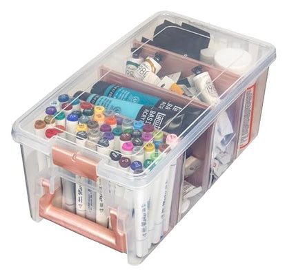 ArtBin Semi Satchel 휴대용 공예 정리함, 칸막이 3개 포함 - 미술 및 공예 용품을 위한 투명 플라스틱 보관 케이스 (4팩) - color: 로즈 골드., size: Pack of 4
