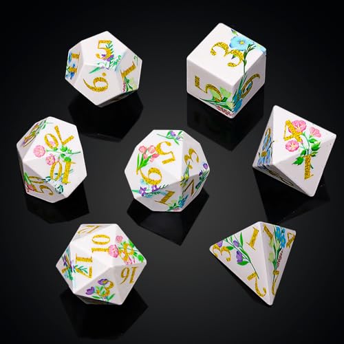 DND Dice Set, 7PCS UV Printed Sharp Edge Acrylic Dice with Metal Box, Lightweight Durable Design for Dungeons & Dragons, Floral Fantasy Theme