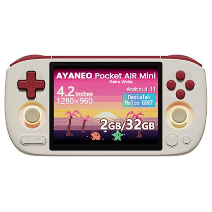 AKNES AYANEO Pocket AIR Mini Retro Handheld Game Console, 2G+32G | 4.2" 500 Nits HD Screen (1280x960 LCD, 60Hz), Android 11 Gaming System with Helio G90T, Hall Joystick & Trigger, Retro White - color: Retro White