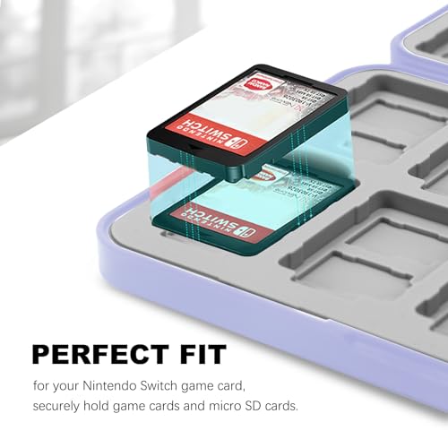 FYY Nintendo Switch Game Case Holder for Switch 2 Cartridge, Light Purple | 24 Game Card Slots & 48 Micro SD Card Slots, Hard Shell, Silicone Lining - color: B-Light Purple