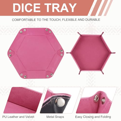 Dice Tray 10" PU Leather Velvet Folding Hexagon Dice Rolling Tray Holder Storage Box Perfect for RPG DND Table Games & Entryway & Nightstand Organizer (Pink, 1pcs) - color: Pink