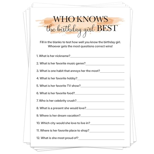 Birthday Party Games for Adults, 25 Card Interactive Group Game Set for Milestone Celebrations - A04 - color: Who Knows Her Best1