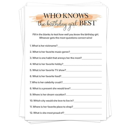 Birthday Party Games for Adults, 25 Card Interactive Group Game Set for Milestone Celebrations - A04 - color: Who Knows Her Best1